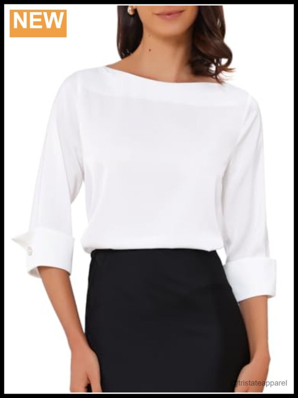 Women's Satin Blouse Dressy Top Boat Neck 3/4 Sleeve Work Shirt